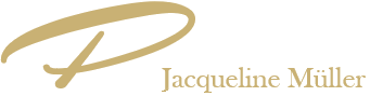 Stilisiertes goldenes „J“ mit der Aufschrift „Jacqueline Müller“ in goldener Serifenschrift auf transparentem Hintergrund.